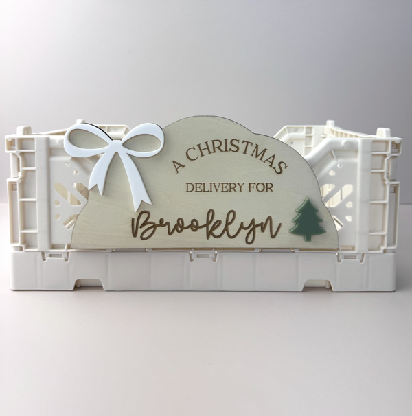 Custom Christmas Crate Plaque - Bow - Christmas Hamper Box - Luma Light