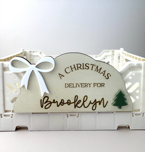 Custom Christmas Crate Plaque - Bow - Christmas Hamper Box - Luma Light