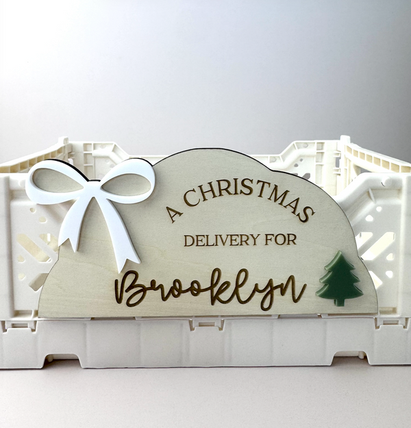Custom Christmas Crate Plaque - Bow - Christmas Hamper Box - Luma Light