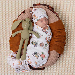 Diggers & Tractors Organic Jersey Wrap & Beanie Set - Snuggle Hunny