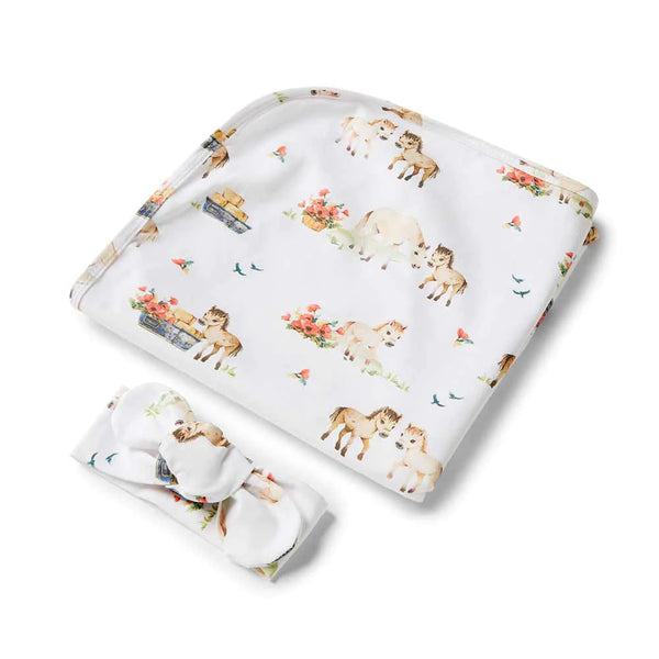 Pony Pals Organic Jersey Wrap & Topknot Set - Snuggle Hunny