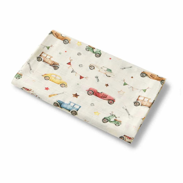 *Vintage Cars Organic Muslin Wrap - Snuggle Hunny - DISCOUNTED
