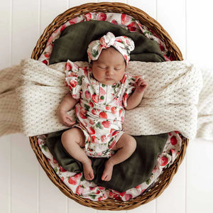 Strawberry Short Sleeve Organic Bodysuit with Frill - Snuggle Hunny