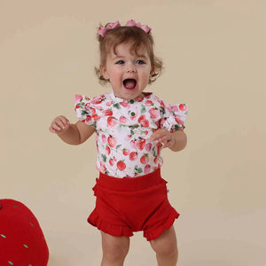 Strawberry Short Sleeve Organic Bodysuit with Frill - Snuggle Hunny