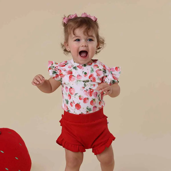 Strawberry Short Sleeve Organic Bodysuit with Frill - Snuggle Hunny