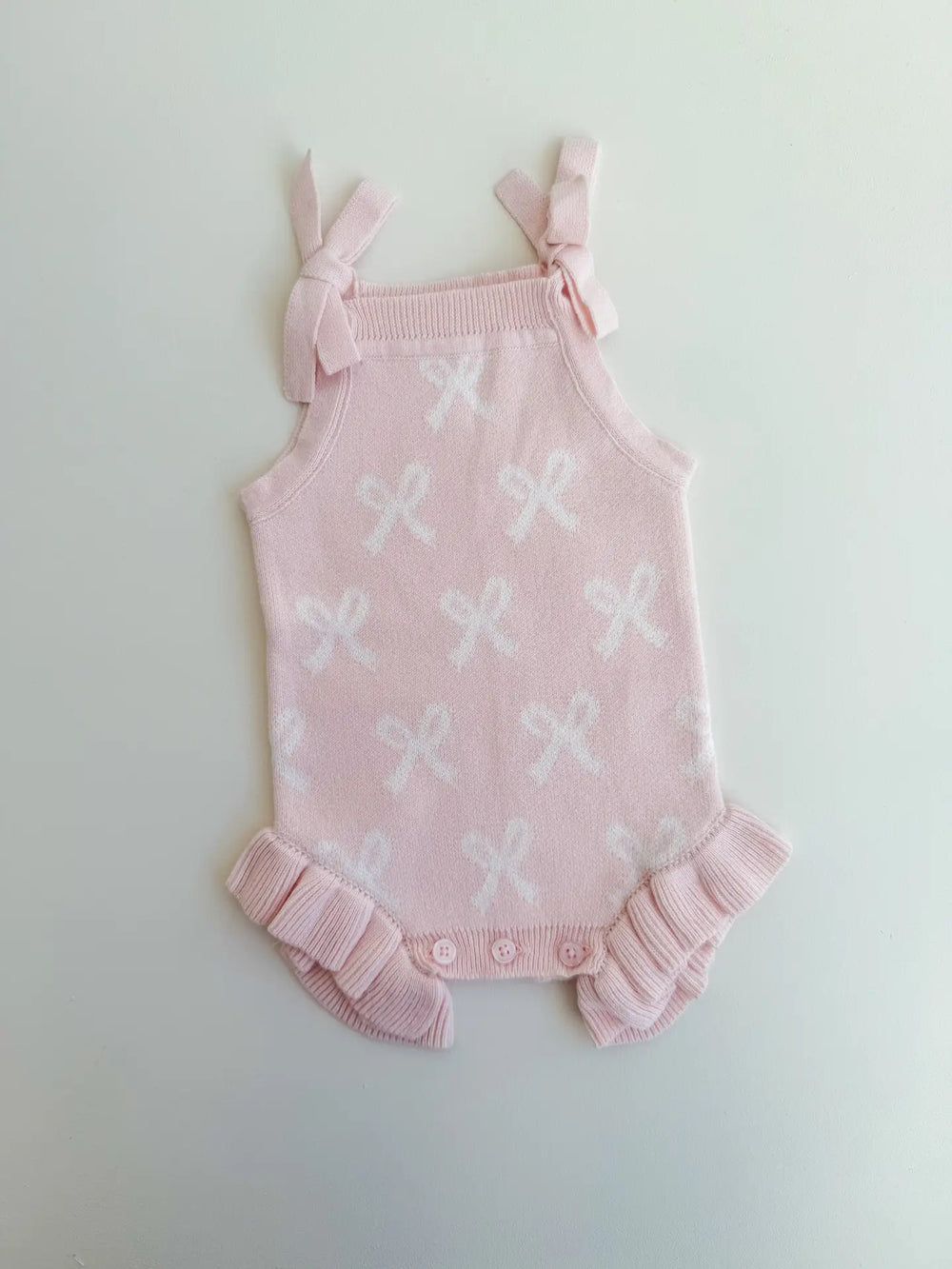 Summer Bow Frill Romper | Baby Pink - Petite & Co
