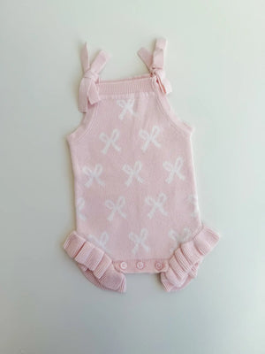 Summer Bow Frill Romper | Baby Pink - Petite & Co