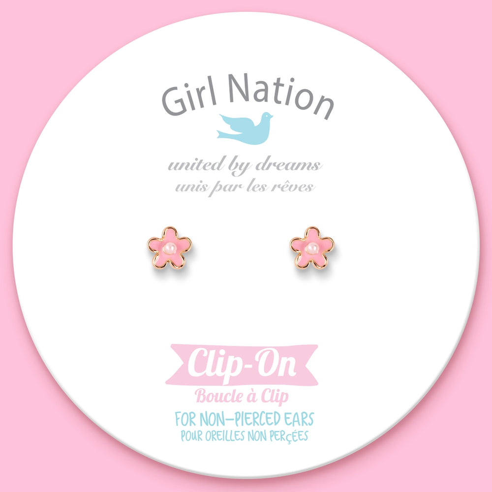 Clip On Cutie Earrings- Pink Fancy Flower - Girl Nation