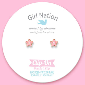 Clip On Cutie Earrings- Pink Fancy Flower - Girl Nation