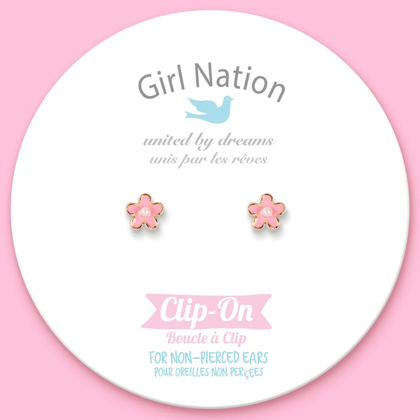 Clip On Cutie Earrings- Pink Fancy Flower - Girl Nation