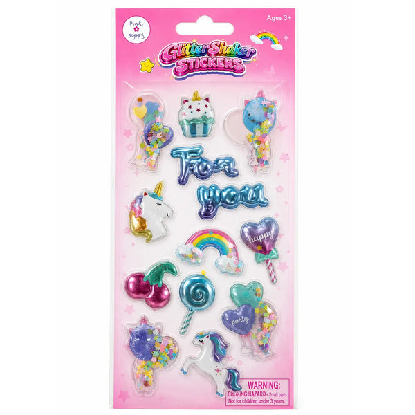 Glitter Shaker Stickers Unicorn and Balloon Dog - Pink Poppy