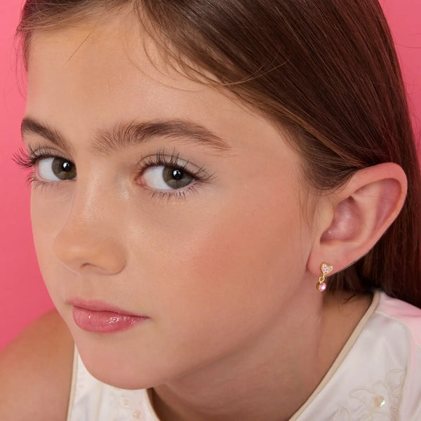Little Luxe Drop Earrings | Heart with Pink Cubic Zirconia - Girl Nation