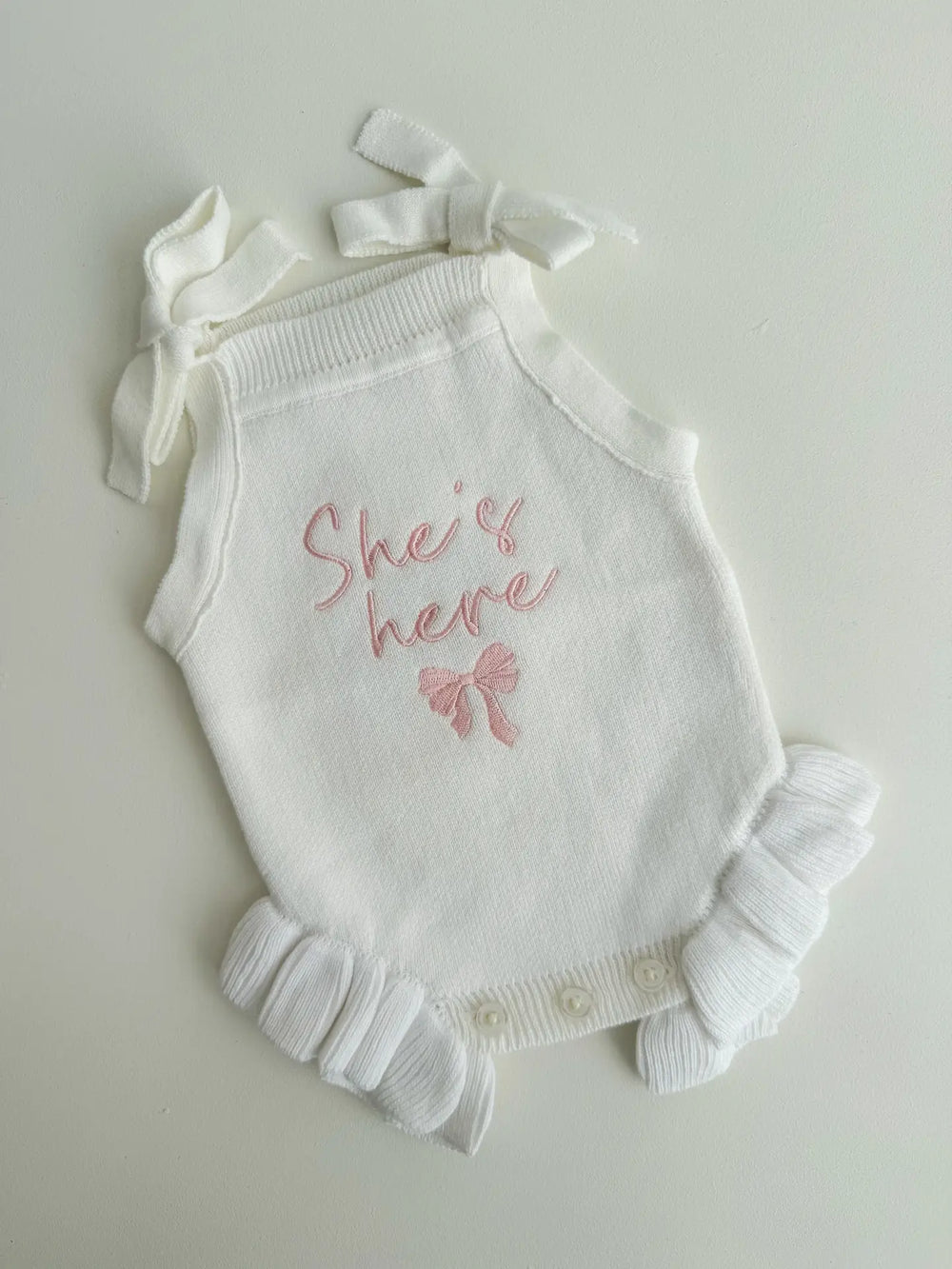 She's Here Bow - Tie Frill Romper - Petite & Co
