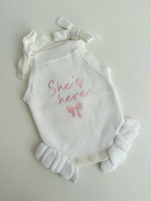 She's Here Bow - Tie Frill Romper - Petite & Co