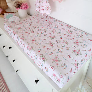 Alice’s Tea Party Organic Bassinet Sheet / Change Pad Cover - Snuggle Hunny