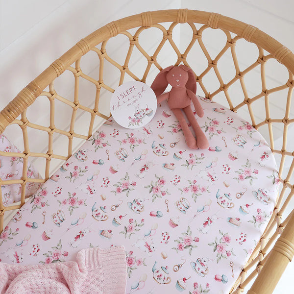 Alice’s Tea Party Organic Bassinet Sheet / Change Pad Cover - Snuggle Hunny