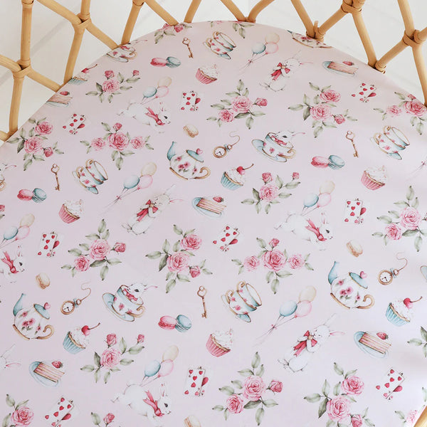 Alice’s Tea Party Organic Bassinet Sheet / Change Pad Cover - Snuggle Hunny