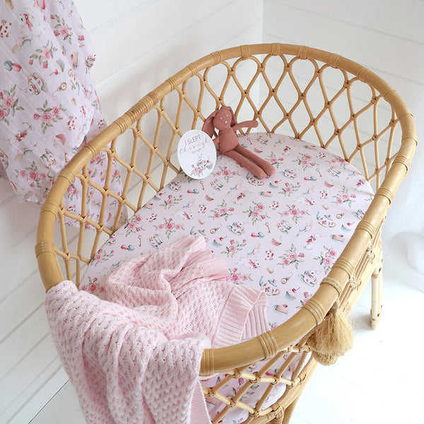 Alice’s Tea Party Organic Bassinet Sheet / Change Pad Cover - Snuggle Hunny