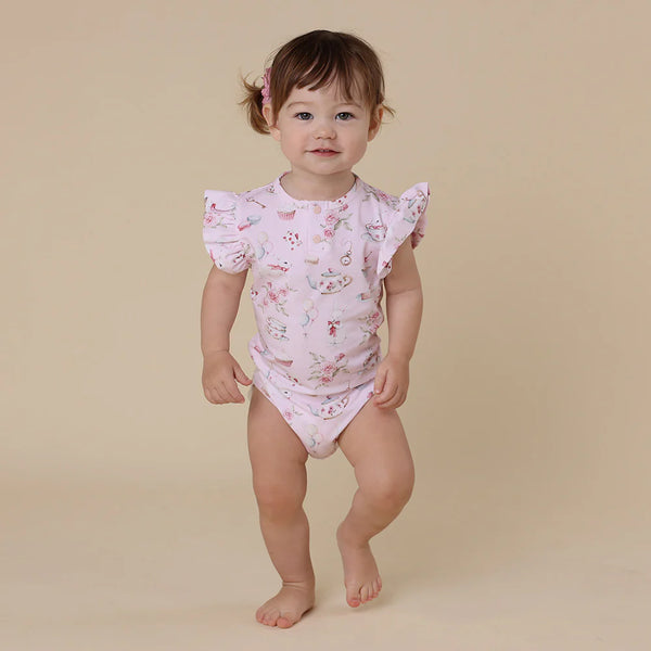 Alice’s Tea Party Short Sleeve Organic Bodysuit - Snuggle Hunny