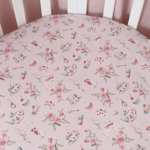 Alice’s Tea Party Organic Fitted Cot Sheet - Snuggle Hunny