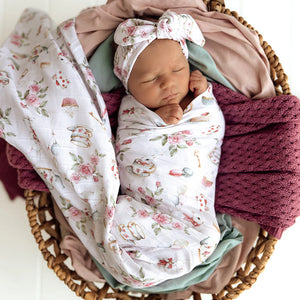 Alice’s Tea Party Organic Muslin Wrap - Snuggle Hunny