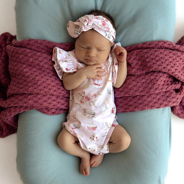 Alice’s Tea Party Short Sleeve Organic Bodysuit - Snuggle Hunny