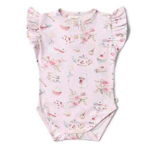 Alice’s Tea Party Short Sleeve Organic Bodysuit - Snuggle Hunny