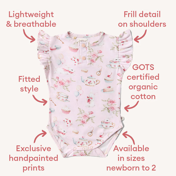 Alice’s Tea Party Short Sleeve Organic Bodysuit - Snuggle Hunny