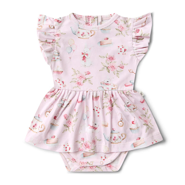 Alice’s Tea Party Short Sleeve Organic Dress - Snuggle Hunny