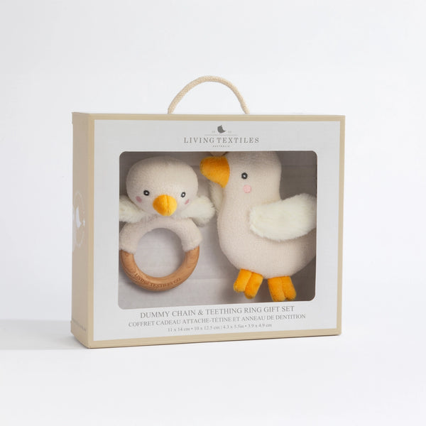 Teething Ring & Dummy Chain Gift Set - Goosey Goosey - Living Textiles