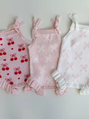 Summer Cherry Heart Bow Frill Romper - Petite & Co
