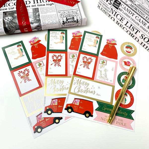 Christmas Gift Tag Sticker Sheets - Set of 36 Sticker - Black Bow Studio