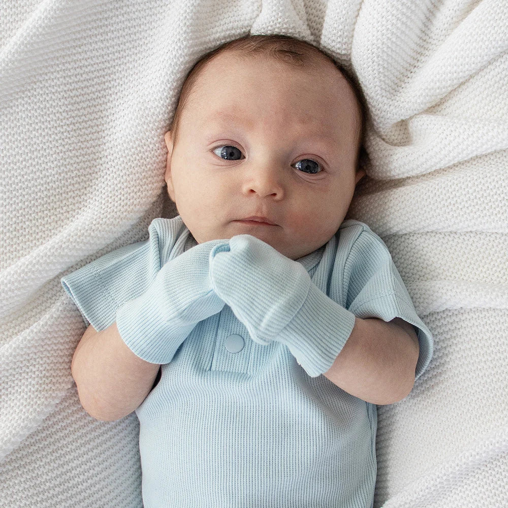 Baby Blue Organic Cotton Rib Mittens - Snuggle Hunny