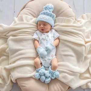 Baby Blue Organic Cotton Rib Mittens - Snuggle Hunny