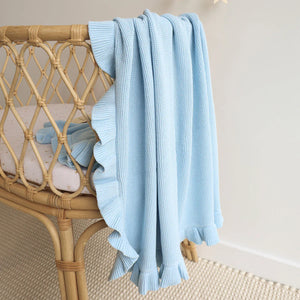 Baby Blue Ruffle Knit Organic Baby Blanket - Snuggle Hunny