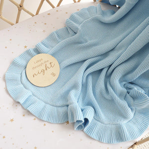 Baby Blue Ruffle Knit Organic Baby Blanket - Snuggle Hunny