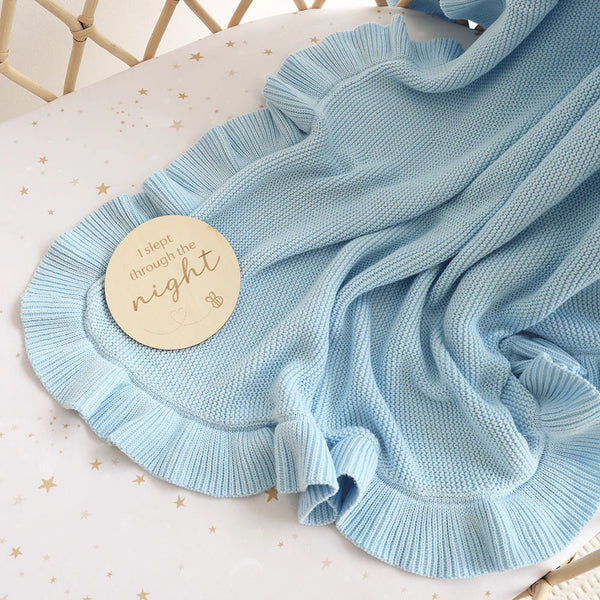 Baby Blue Ruffle Knit Organic Baby Blanket - Snuggle Hunny