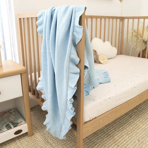 Baby Blue Ruffle Knit Organic Baby Blanket - Snuggle Hunny