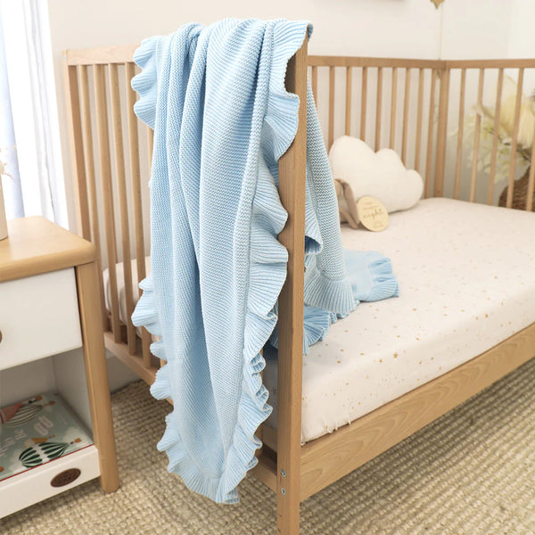 Baby Blue Ruffle Knit Organic Baby Blanket - Snuggle Hunny