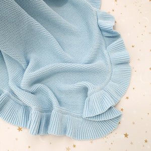 Baby Blue Ruffle Knit Organic Baby Blanket - Snuggle Hunny