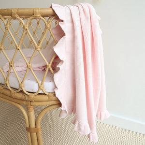 Blush Pink Ruffle Knit Organic Baby Blanket - Snuggle Hunny