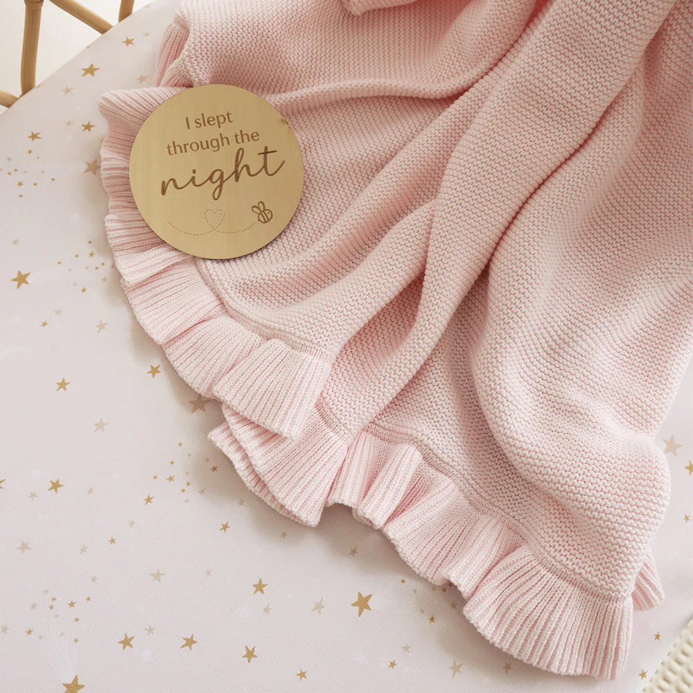 Blush Pink Ruffle Knit Organic Baby Blanket - Snuggle Hunny