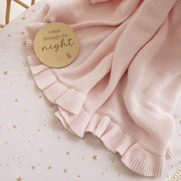 Blush Pink Ruffle Knit Organic Baby Blanket - Snuggle Hunny