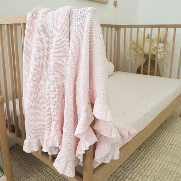 Blush Pink Ruffle Knit Organic Baby Blanket - Snuggle Hunny