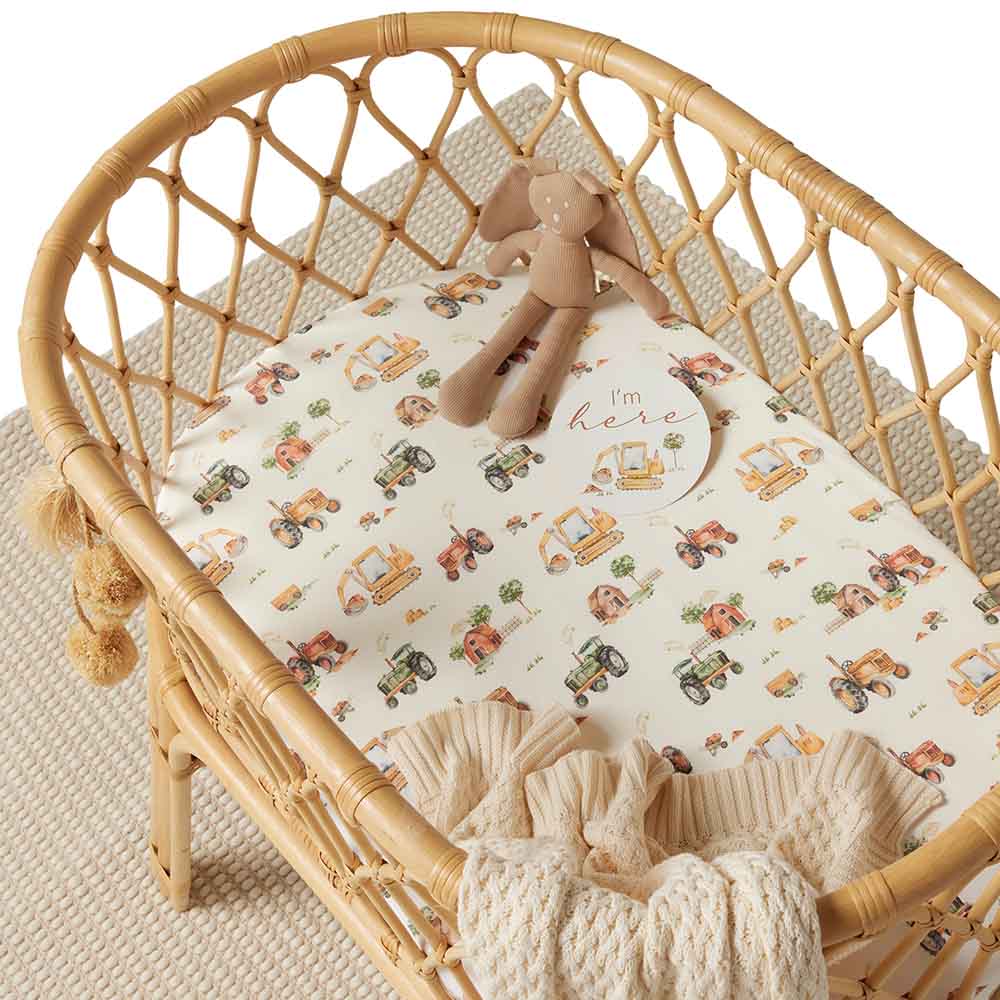 Diggers & Tractors Organic Bassinet Sheet / Change Pad Cover - Snuggle Hunny