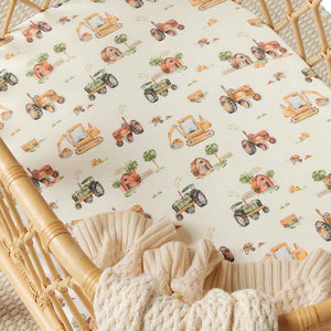 Diggers & Tractors Organic Bassinet Sheet / Change Pad Cover - Snuggle Hunny