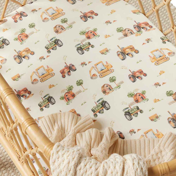 Diggers & Tractors Organic Bassinet Sheet / Change Pad Cover - Snuggle Hunny