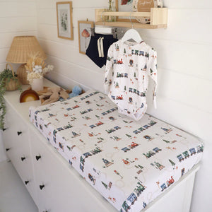 Trains Organic Bassinet Sheet / Change Pad Cover - Snuggle Hunny