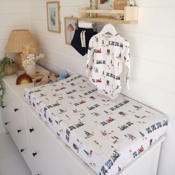 Trains Organic Bassinet Sheet / Change Pad Cover - Snuggle Hunny