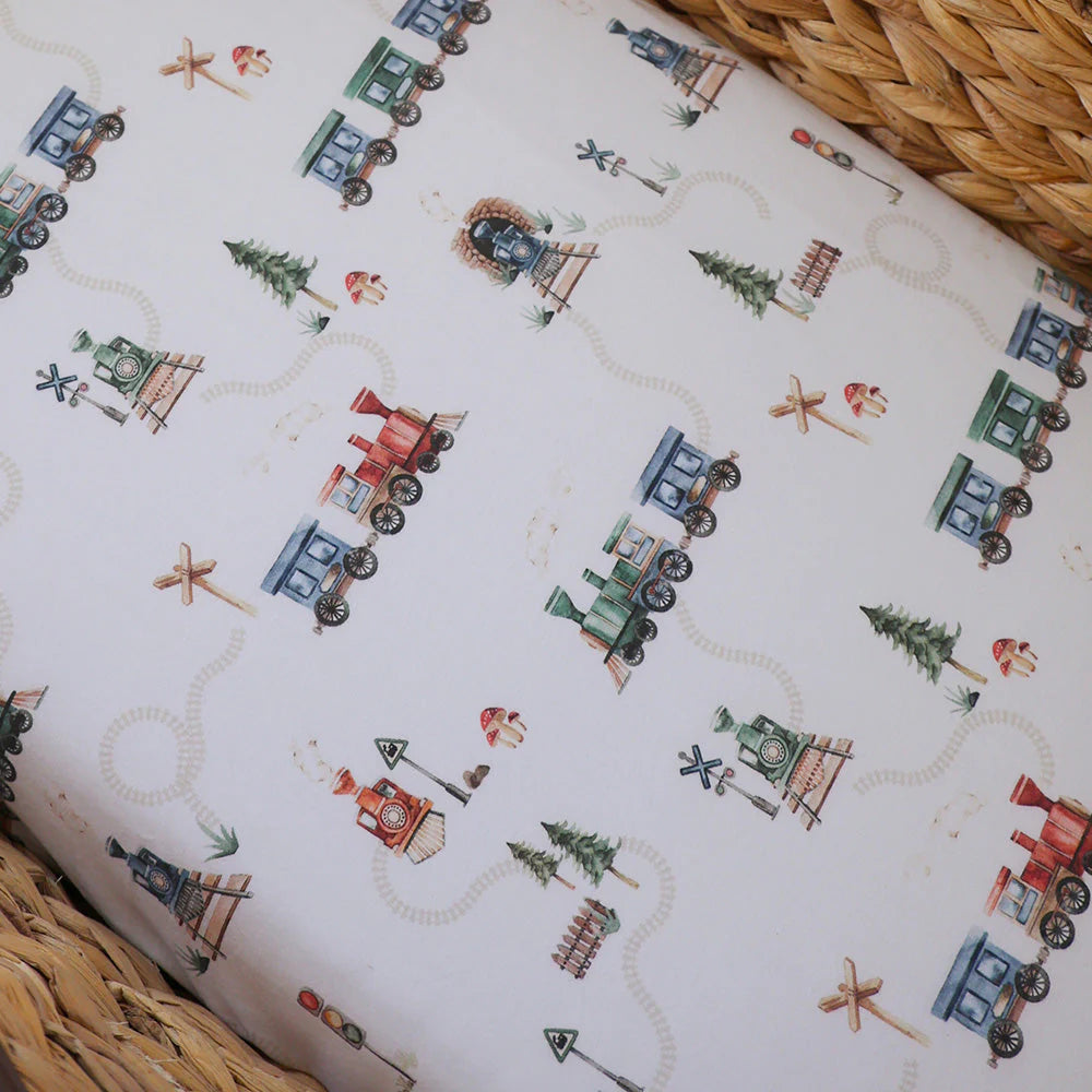 Trains Organic Bassinet Sheet / Change Pad Cover - Snuggle Hunny